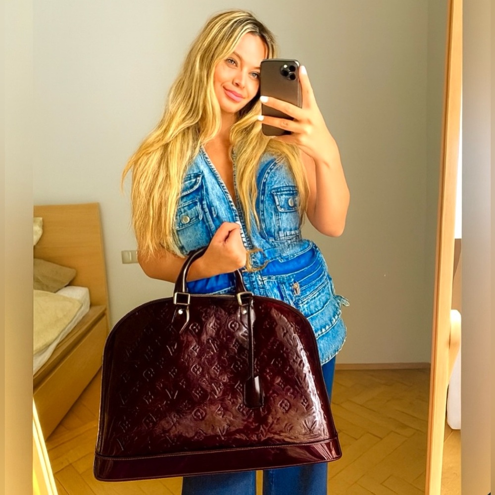 Designer Patent Leather Dome Tote - Deep Burgundy